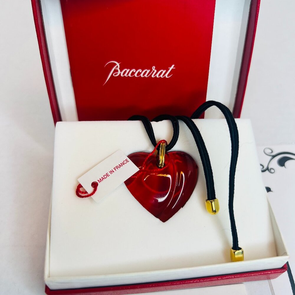 SOLD Baccarat Ruby Red Heart Crystal Pendant Choker or Regular Necklace w/ Box